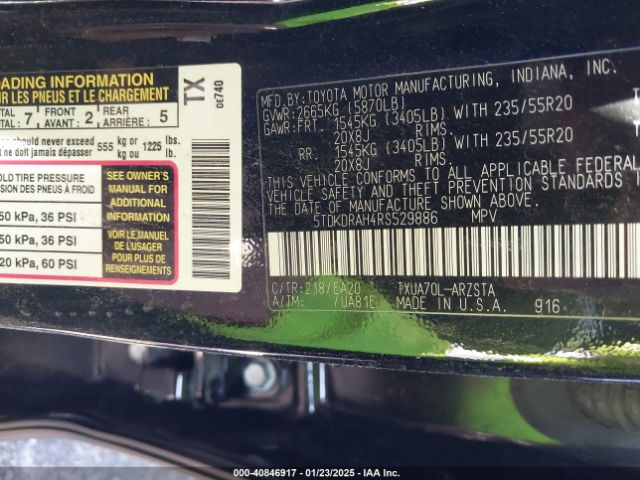 5TDKDRAH4RS529886 Toyota Highlander Xse