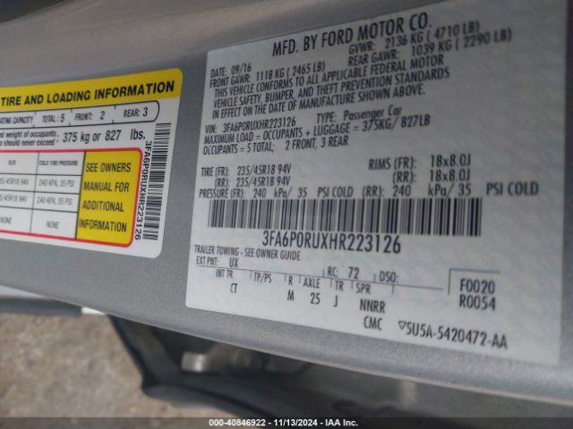 3FA6P0RUXHR223126 Ford Fusion Hybrid Titanium