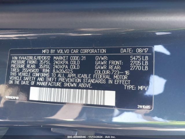 YV4A22RL6J1013612 Volvo Xc60 T6 Inscription