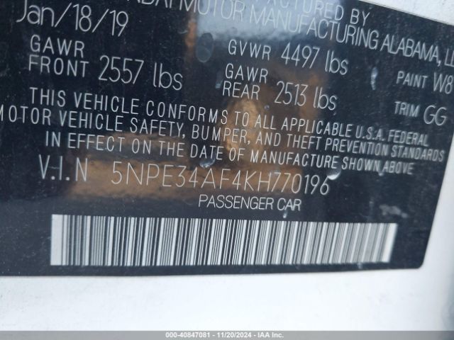 5NPE34AF4KH770196 Hyundai SONATA SEL