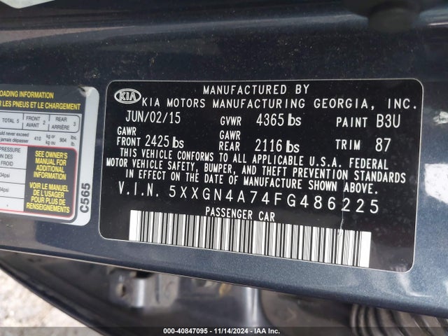 5XXGN4A74FG486225 KIA OPTIMA EX