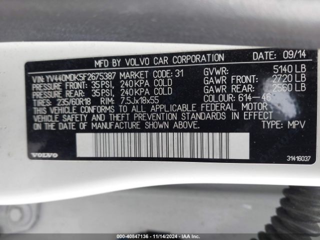 YV440MDK5F2675387 Volvo Xc60 T5 Premier