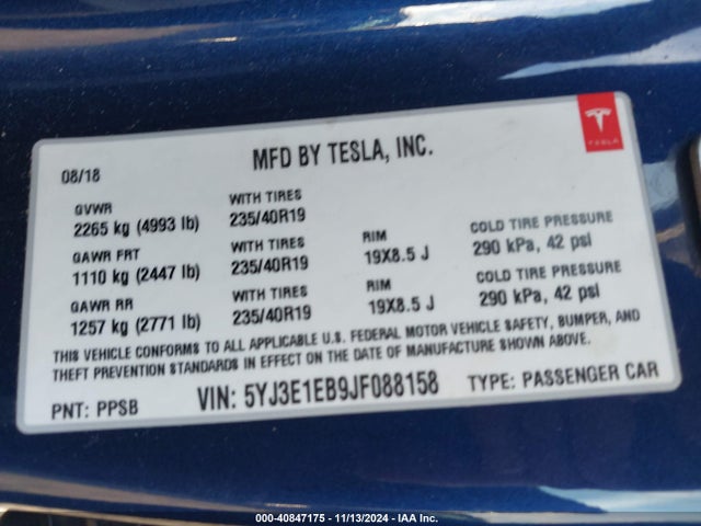 2018 TESLA MODEL 3 5YJ3E1EB9JF088158 Photo 8