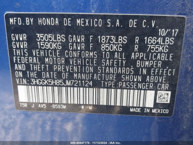 3HGGK5H85JM721124 Honda FIT EX