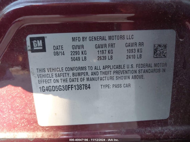 1G4GD5G30FF138784 Buick Lacrosse Premium I