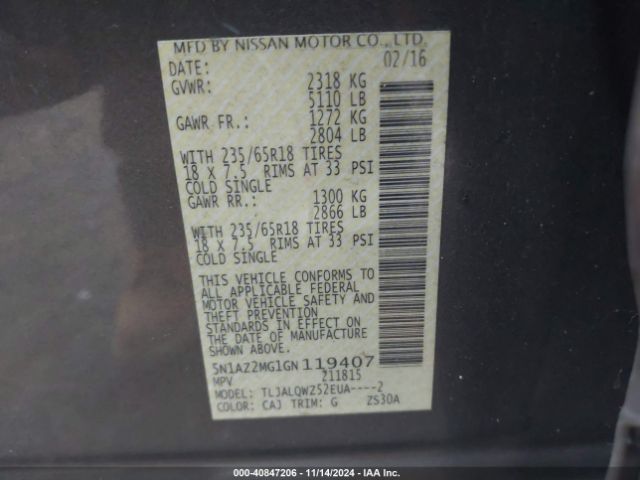 5N1AZ2MG1GN119407 Nissan MURANO SV