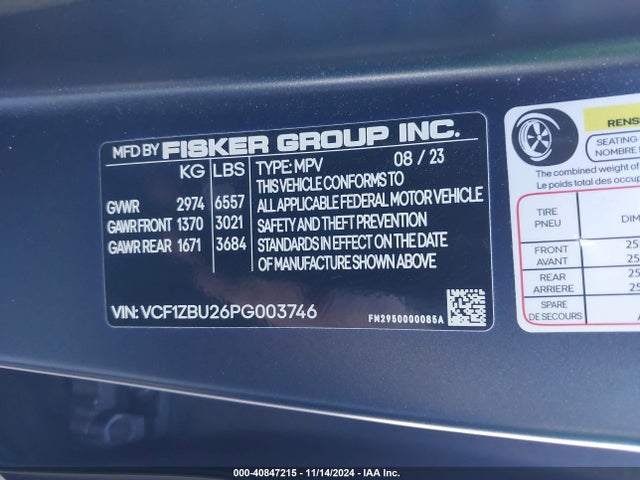 VCF1ZBU26PG003746 Fisker Ocean One