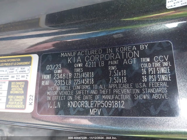 KNDCR3LE7P5091812 KIA Niro Ex Touring
