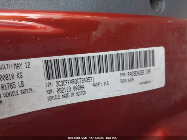 2012 FIAT 500 3C3CFFAR3CT343571 Photo 8