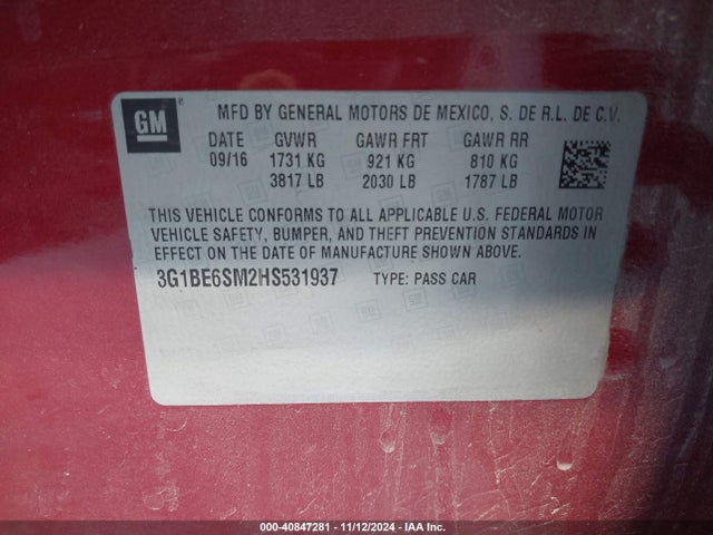 Chevrolet Cruze Lt Auto 2017 3G1BE6SM2HS531937 Image 9