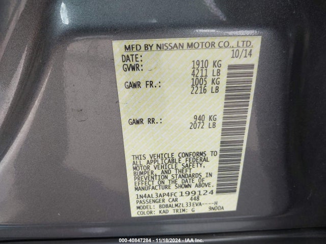 Nissan Altima 2.5 Sv 2015 1N4AL3AP4FC199124 Image 9