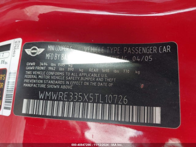 2005 MINI COOPER S WMWRE335X5TL10726 Photo 8
