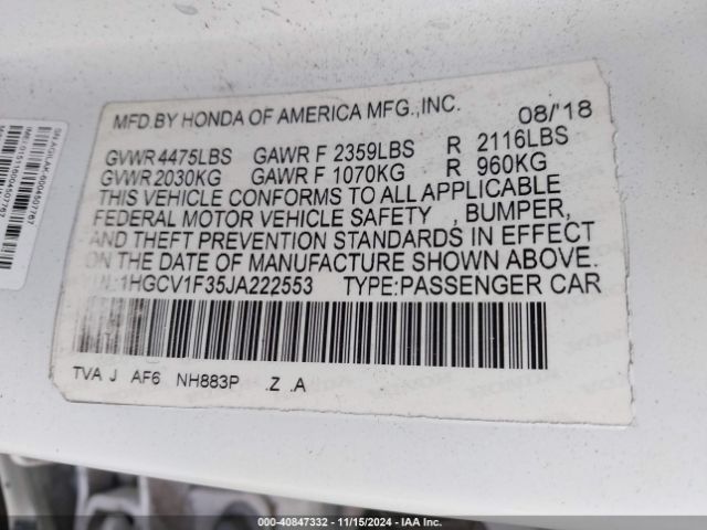1HGCV1F35JA222553 Honda Accord Sport