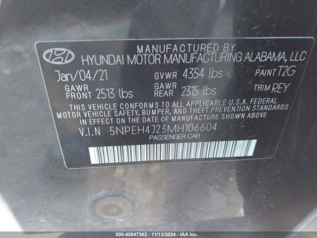 5NPEH4J23MH106604 Hyundai Sonata Limited