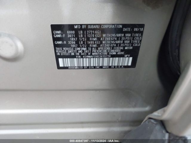 4S4WMAFDXK3415726 Subaru Ascent Premium