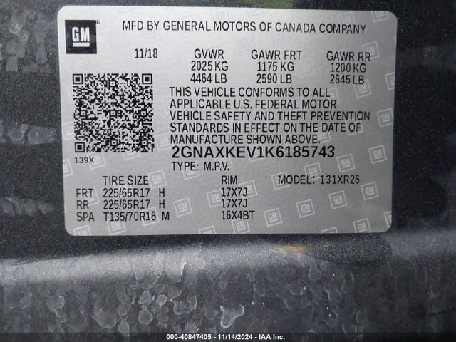 2GNAXKEV1K6185743 Chevrolet EQUINOX LT