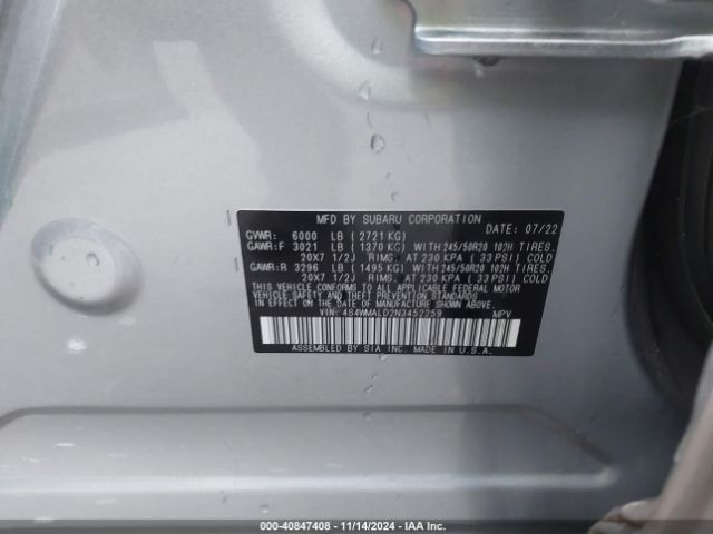 4S4WMALD2N3452259 Subaru Ascent Limited