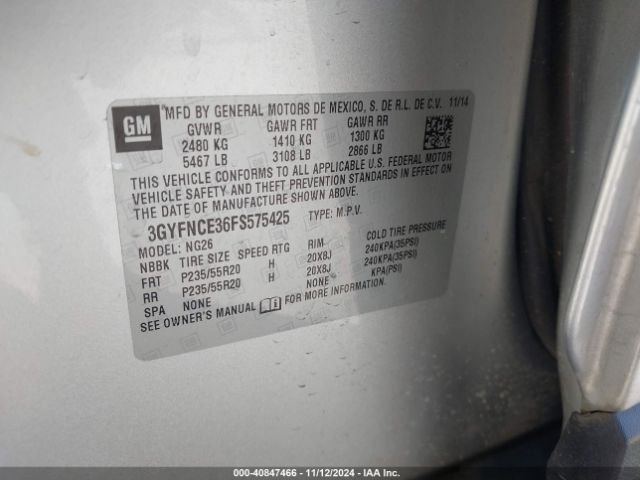 3GYFNCE36FS575425 Cadillac Srx Performance Collection