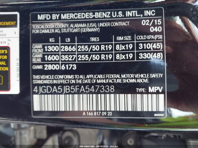 4JGDA5JB5FA547338 Mercedes-Benz ML 350
