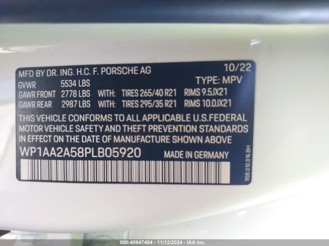 WP1AA2A58PLB05920 Porsche Macan T