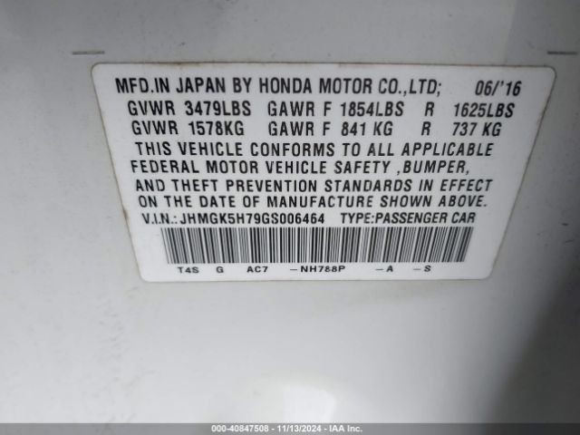 JHMGK5H79GS006464 Honda FIT EX