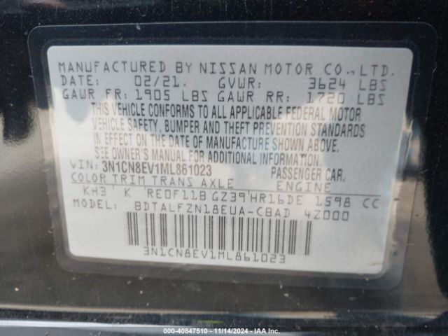 3N1CN8EV1ML861023 Nissan Versa Sv Xtronic Cvt