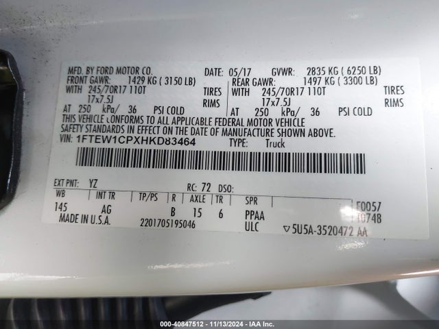 Ford F-150 Xl 2017 1FTEW1CPXHKD83464 Image 9