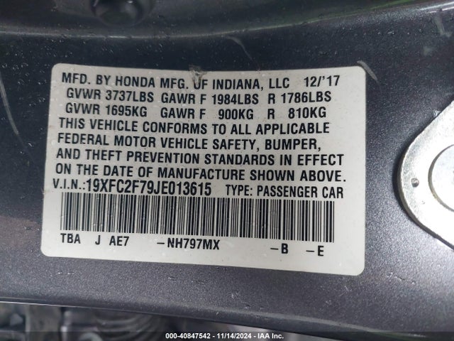 Honda CIVIC EX 2018 19XFC2F79JE013615 Image 9