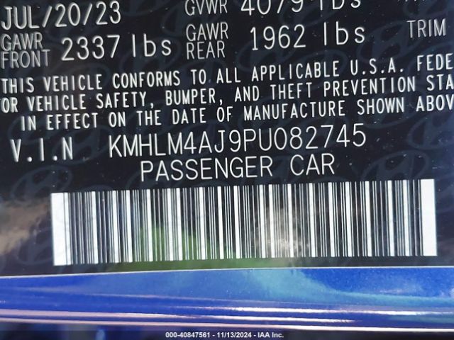 KMHLM4AJ9PU082745 Hyundai Elantra Hybrid Blue