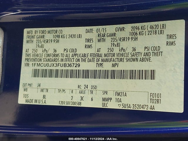 Ford Escape Titanium 2015 1FMCU0JX3FUB36729 Image 9