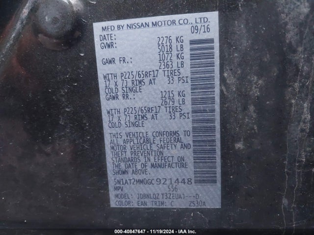 Nissan ROGUE SV 2016 5N1AT2MM0GC921448 Image 9