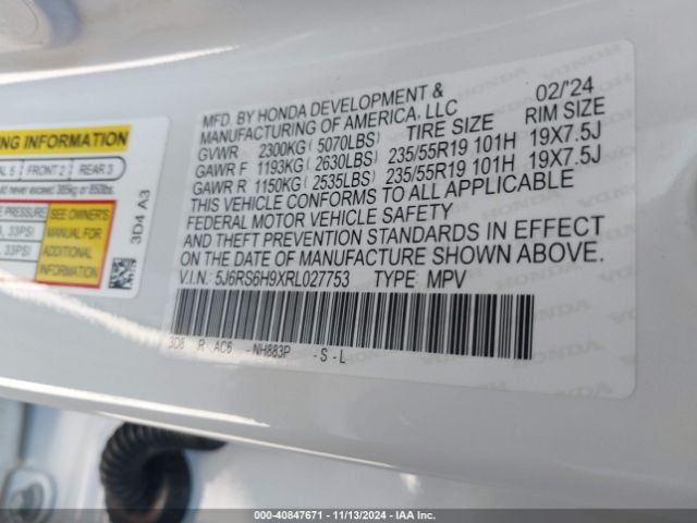 5J6RS6H9XRL027753 Honda Cr-v Hybrid Sport Touring
