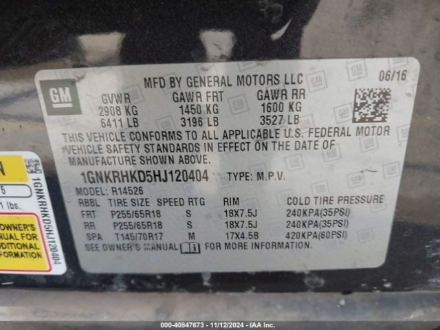 1GNKRHKD5HJ120404 Chevrolet Traverse 2lt