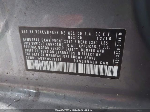 3VWH17AU2HM519115 Volkswagen Golf Alltrack Tsi S/tsi Se/tsi Sel