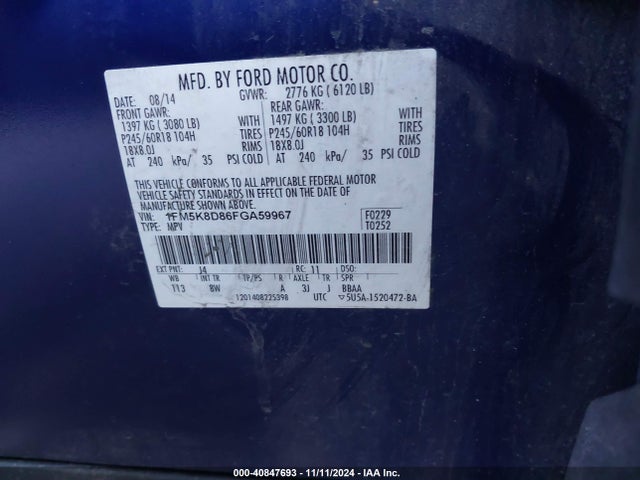 Ford EXPLORER XLT 2015 1FM5K8D86FGA59967 Image 9