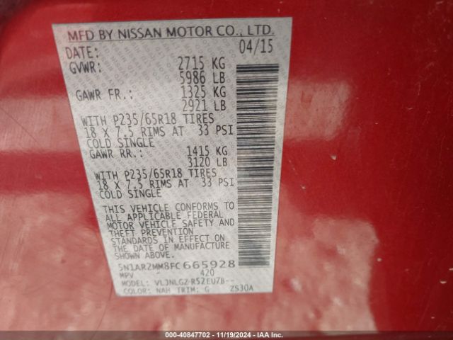 5N1AR2MM8FC665928 Nissan Pathfinder Sl