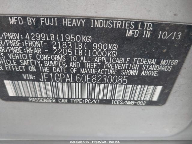 JF1GPAL60E8230085 Subaru Impreza 2.0i Sport Premium
