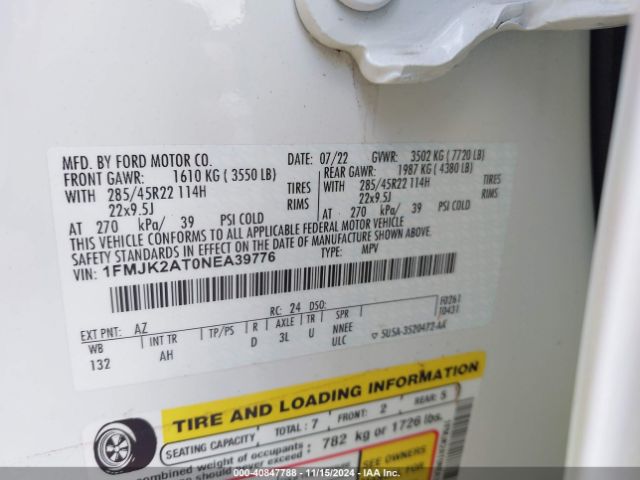 1FMJK2AT0NEA39776 Ford Expedition Limited Max