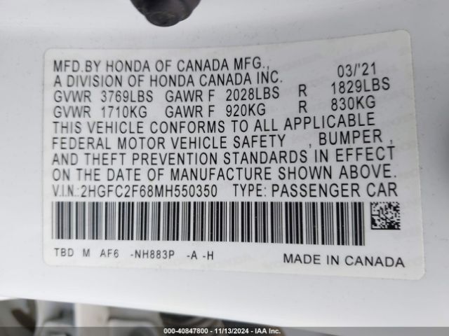 2HGFC2F68MH550350 Honda Civic Lx