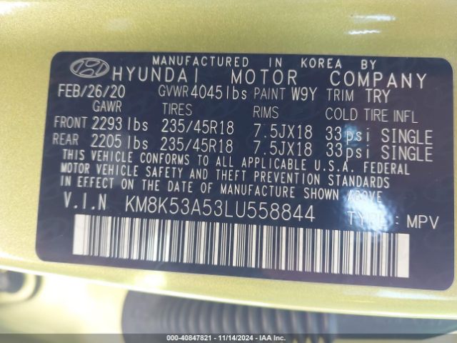 KM8K53A53LU558844 Hyundai Kona Ultimate
