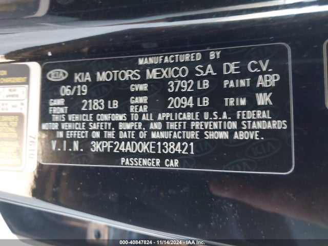 KIA Forte Lxs 2019 3KPF24AD0KE138421 Image 9