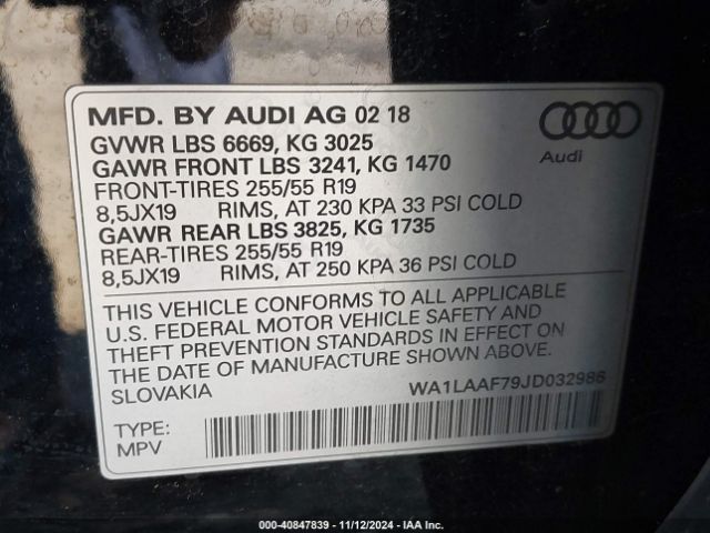 WA1LAAF79JD032986 Audi Q7 3.0t Premium