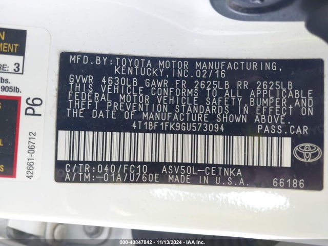 Toyota CAMRY LE 2016 4T1BF1FK9GU573094 Image 9