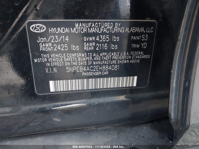 Hyundai SONATA GLS 2014 5NPEB4AC2EH884081 Image 9