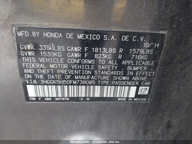 Honda FIT LX 2015 3HGGK5H50FM738085 Image 9