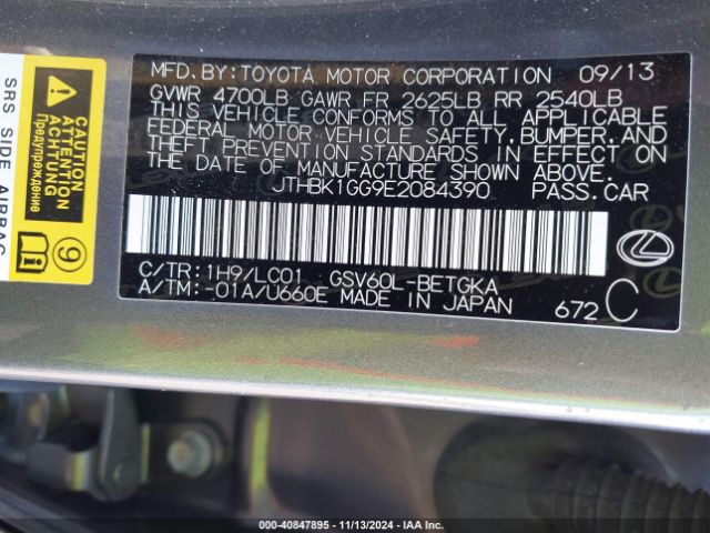 JTHBK1GG9E2084390 Lexus ES 350