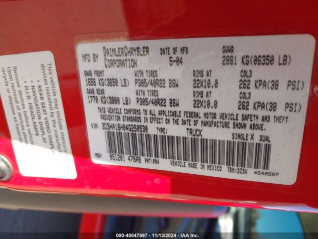 2004 DODGE RAM 1500 3D3HA16H04G250530 Photo 8