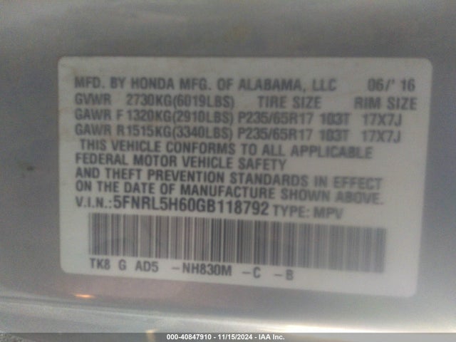 Honda Odyssey Ex-l 2016 5FNRL5H60GB118792 Image 9