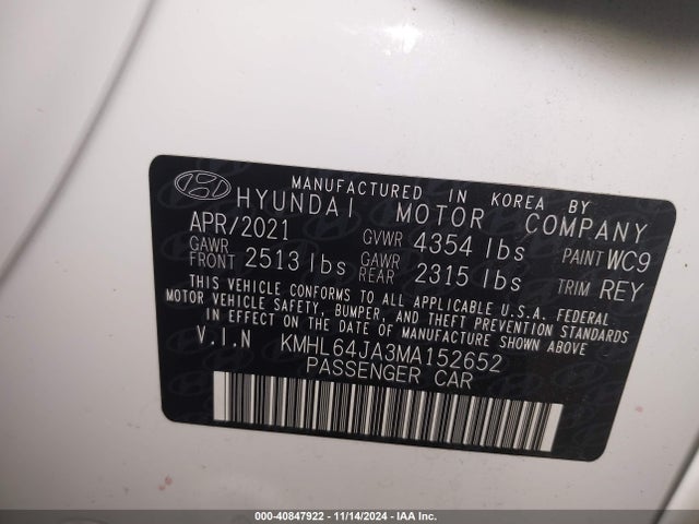 Hyundai SONATA SEL 2021 KMHL64JA3MA152652 Image 9