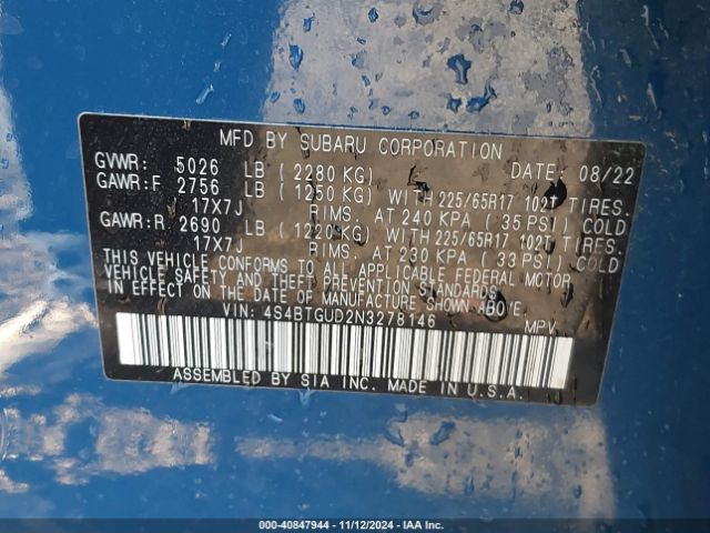 4S4BTGUD2N3278146 Subaru Outback Wilderness